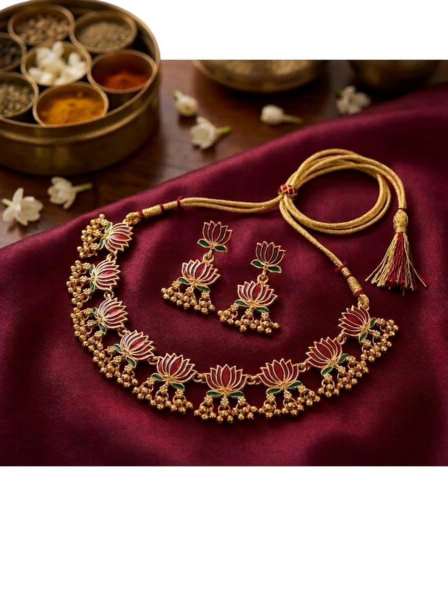 Lotus necklace & Earring set