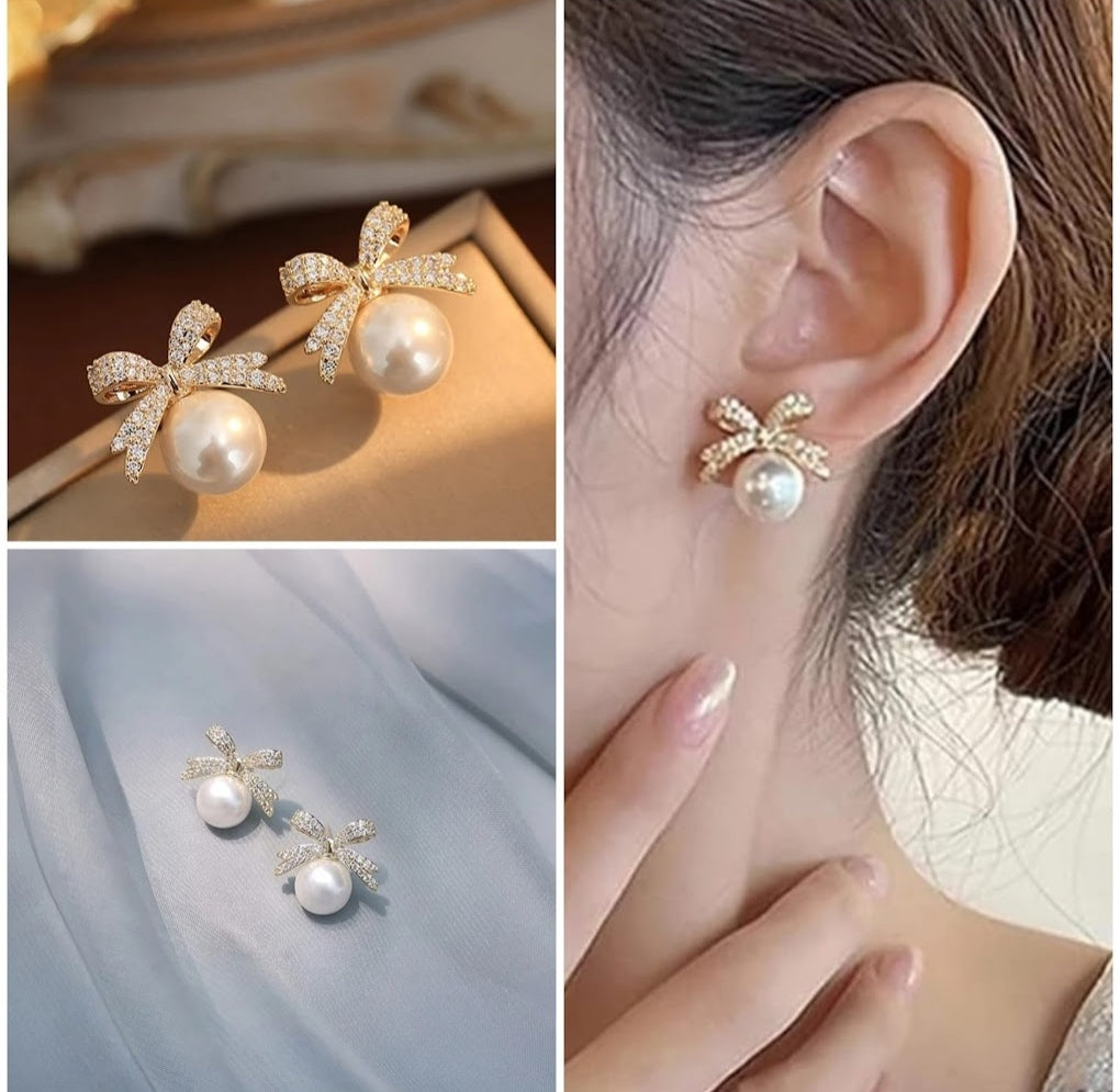 Korean earring ( Golden with white pearl)