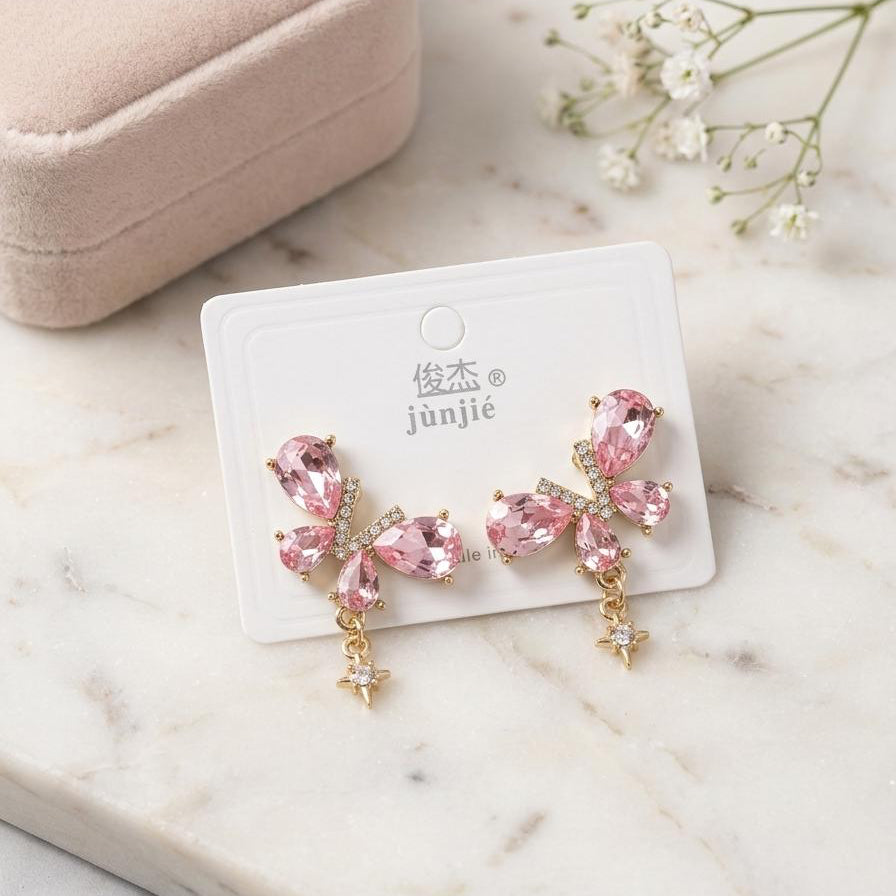 Pink Butterfly Korean Earring