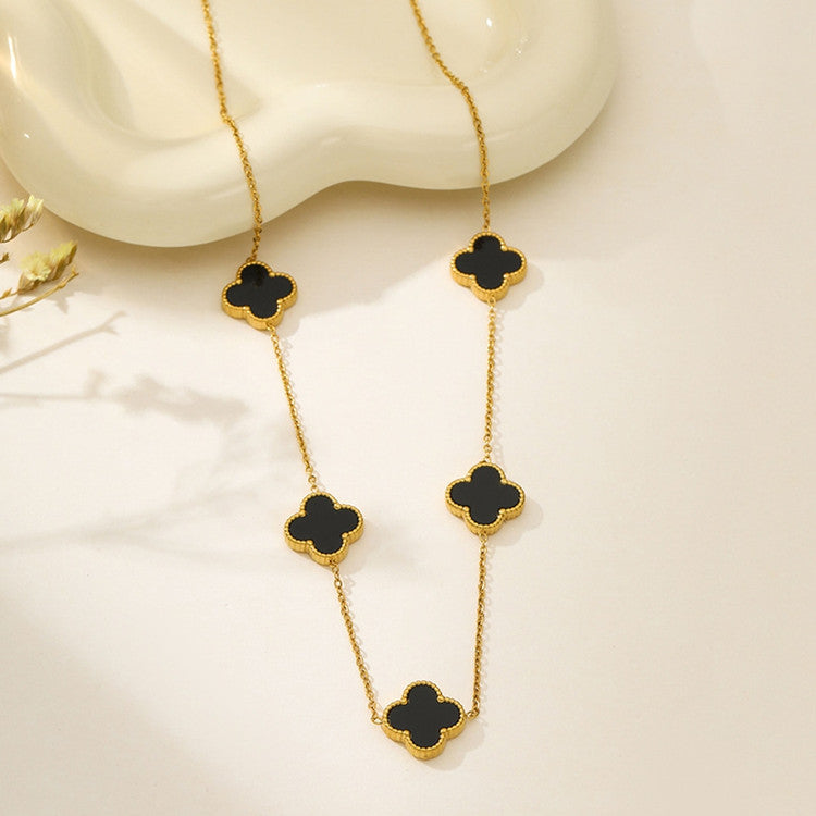 Anti- tarnish Black clover necklace