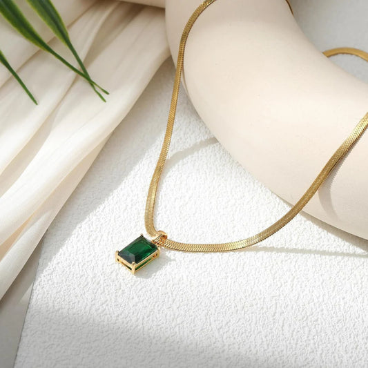 Anti-Tarnish Snake Chain with green pendant