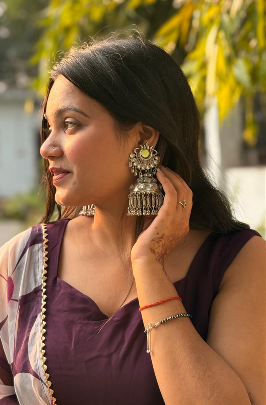 Oxidised Kundan Earrings