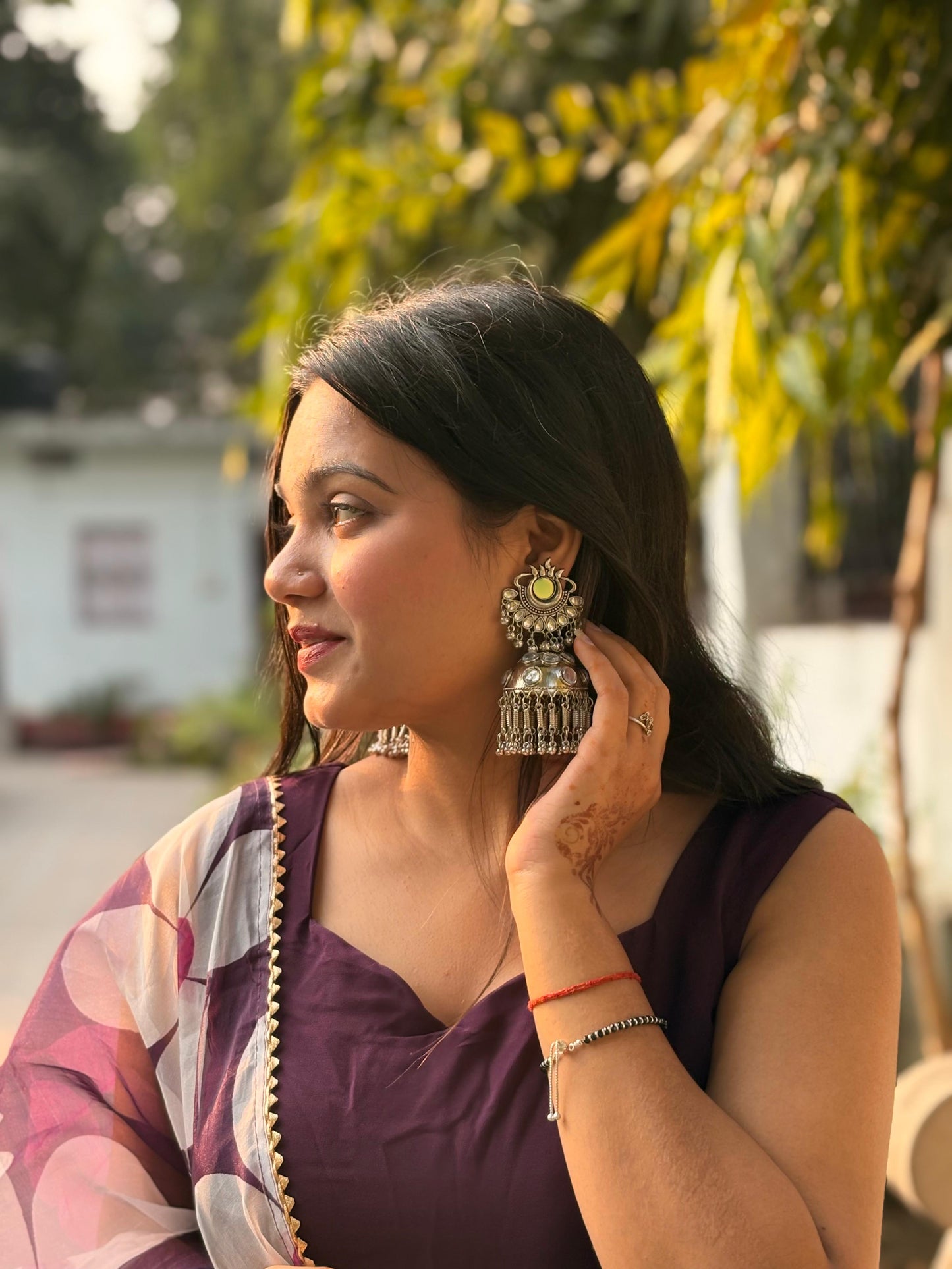 Oxidised Kundan Earrings