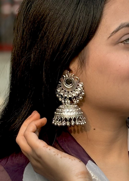 Silver Oxidised Jhumka