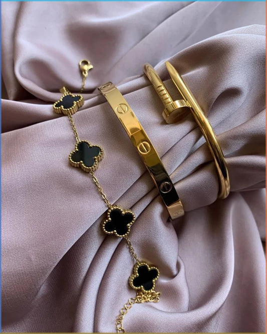 Combo- Cartier Bracelet, nail bracelet with black clover bracelet