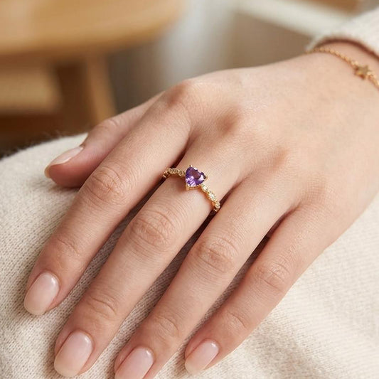 Adjustable Amethyst Heart Ring