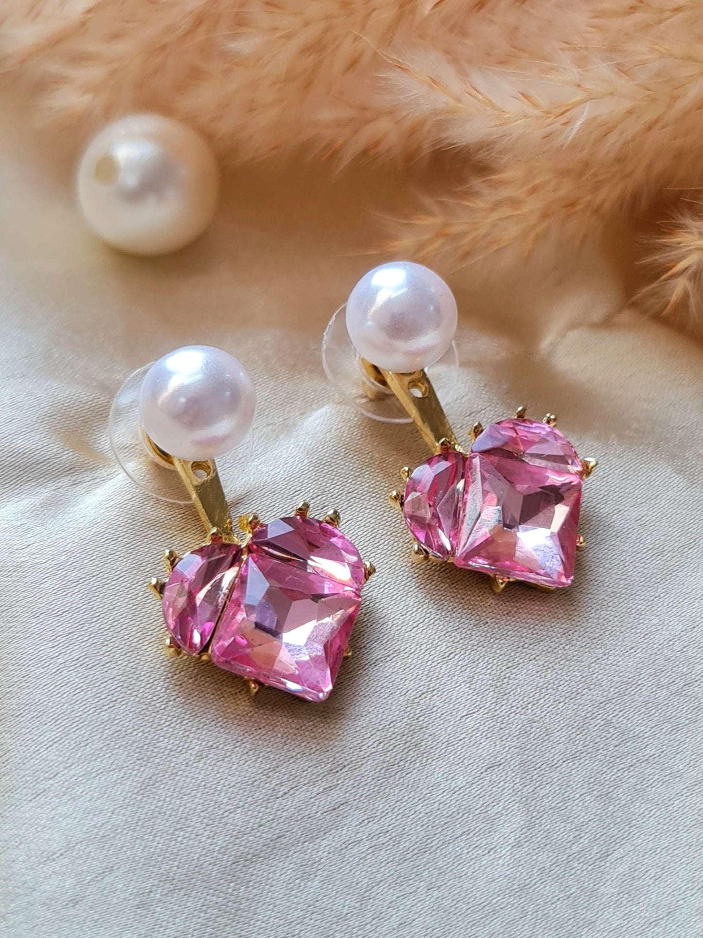 Pink korean heart earring