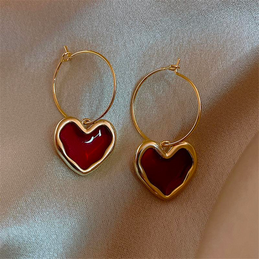Red heart korean Earring