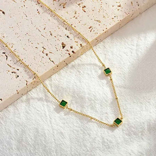 Anti-Tarnish triple green stone necklace
